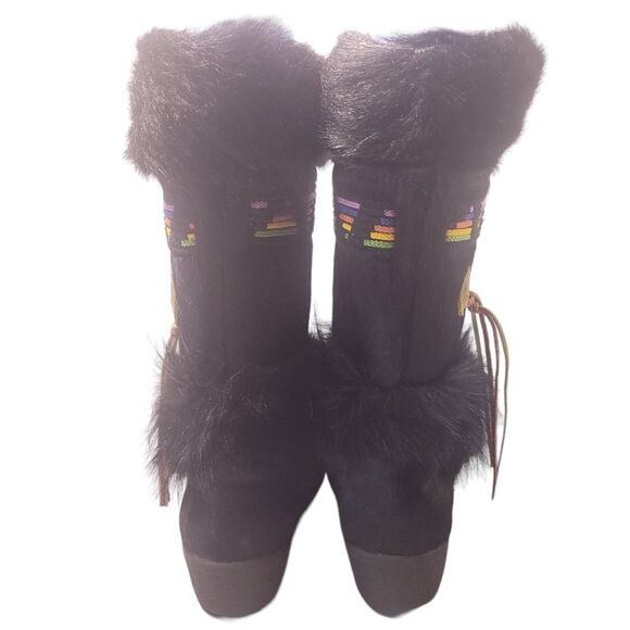 Tecnica Italian Black Full Fur Vintage Apres Ski Boots With Suede Tassel Womens - Picture 8 of 13